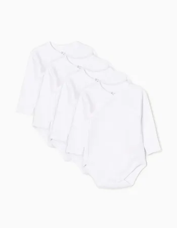 Pack of 4 Long Sleeve Cotton Bodysuits for Babies, White