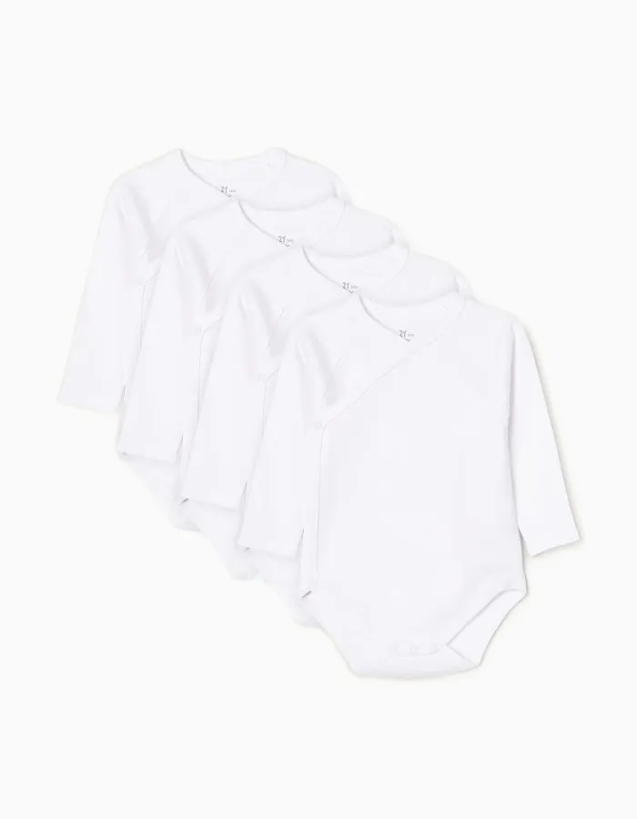 Pack of 4 Long Sleeve Cotton Bodysuits for Babies, White