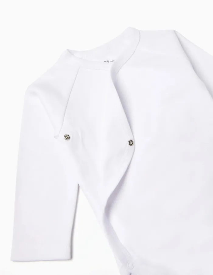 Pack of 4 Long Sleeve Cotton Bodysuits for Babies, White