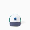 Cotton cap with Creativity print for babies and boys, white/blue/green
