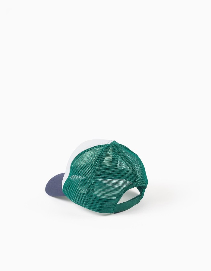 Cotton cap with Creativity print for babies and boys, white/blue/green