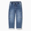 Straight fit denim trousers with cargo pockets for boys, blue