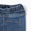 Straight fit denim trousers with cargo pockets for boys, blue