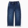 Straight fit denim trousers with cargo pockets for boys, dark blue