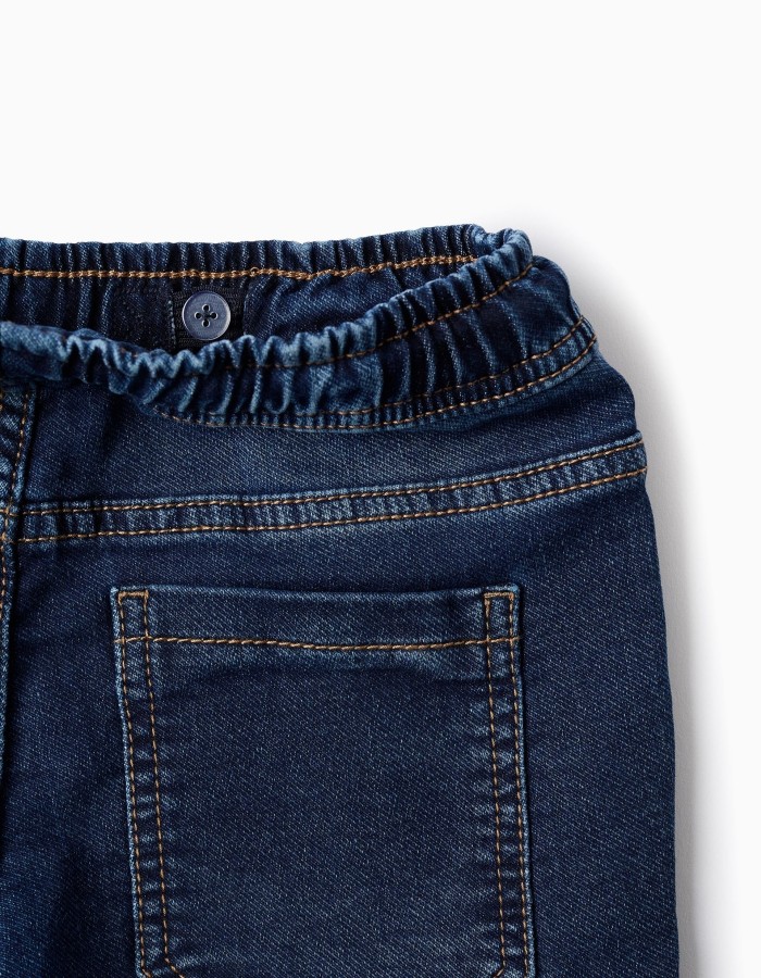 Straight fit denim trousers with cargo pockets for boys, dark blue