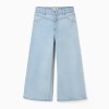 Wide leg cotton jeans for girls, light blue