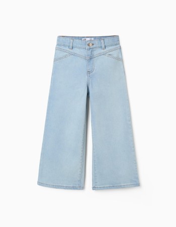 Wide leg cotton jeans for girls, light blue