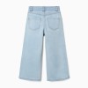 Wide leg cotton jeans for girls, light blue