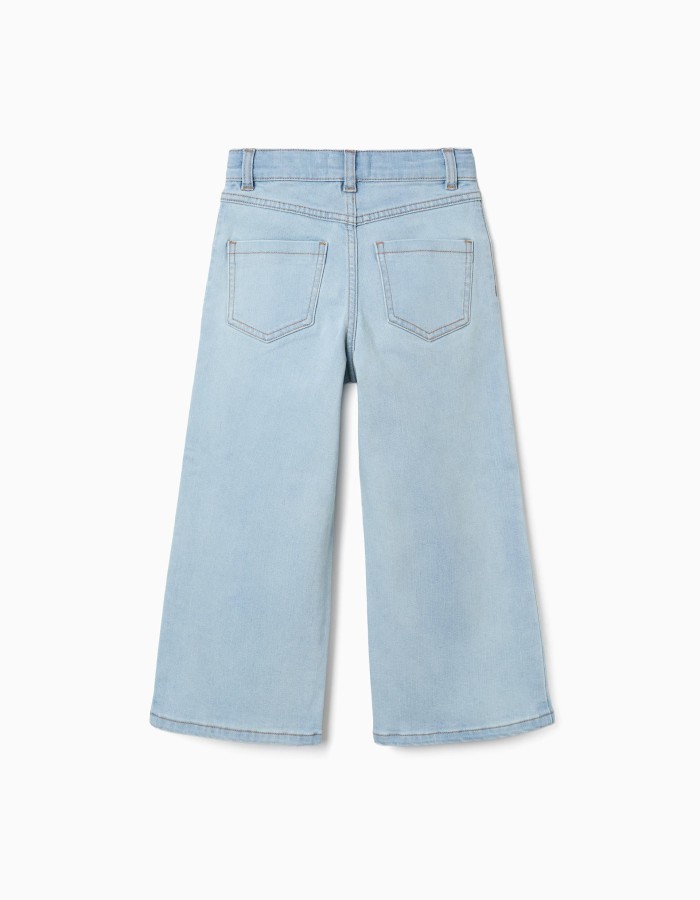 Wide leg cotton jeans for girls, light blue