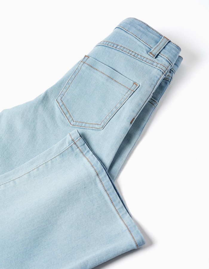 Wide leg cotton jeans for girls, light blue