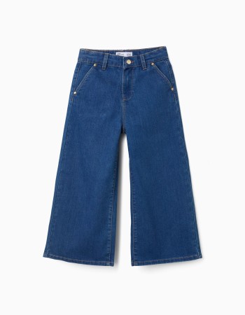 Wide leg denim trousers for girls, blue