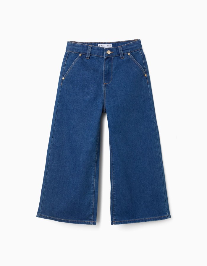 Wide leg denim trousers for girls, blue