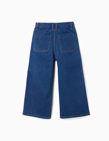 Wide leg denim trousers for girls, blue