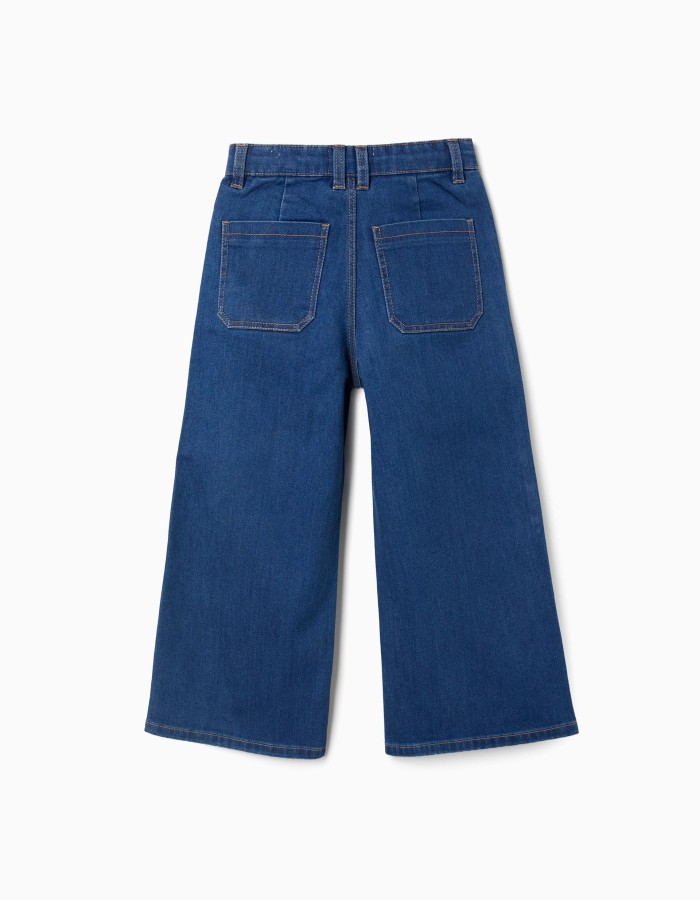 Wide leg denim trousers for girls, blue