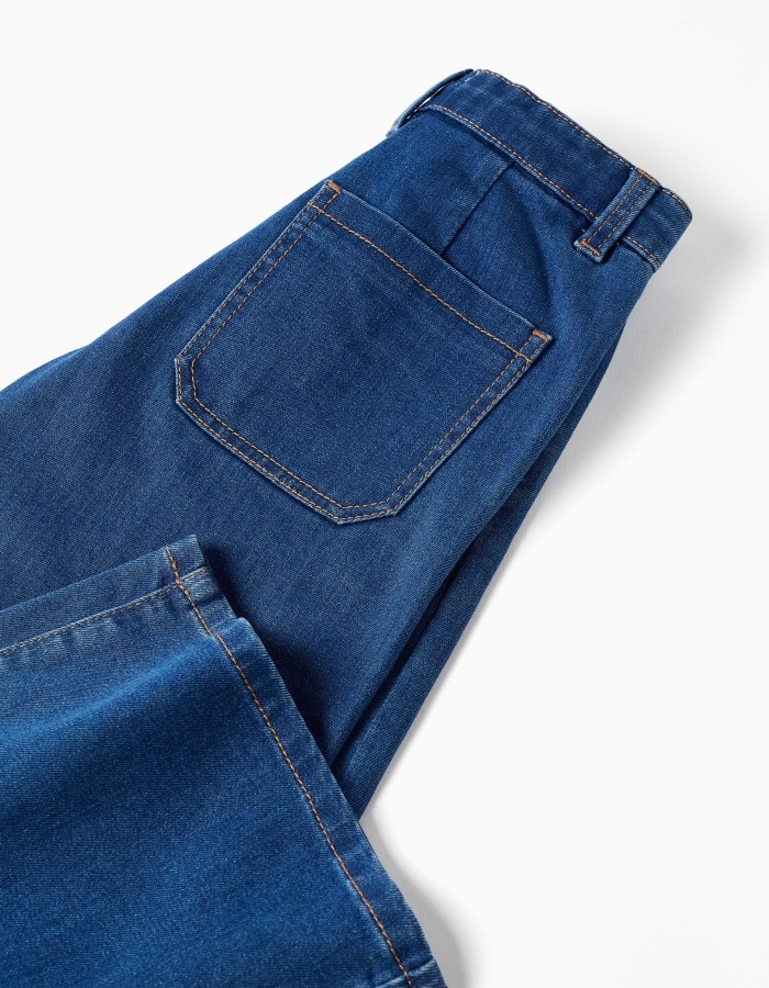 Wide leg denim trousers for girls, blue