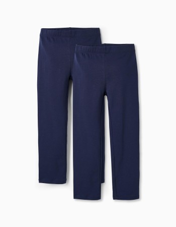 Pack of 2 Pairs of Leggings for Girls, Dark Blue