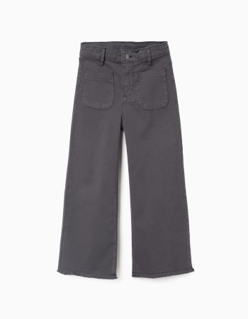 Wide leg twill trousers with patch pockets B&S for girls, grey