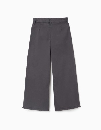 Wide leg twill trousers with patch pockets B&S for girls, grey