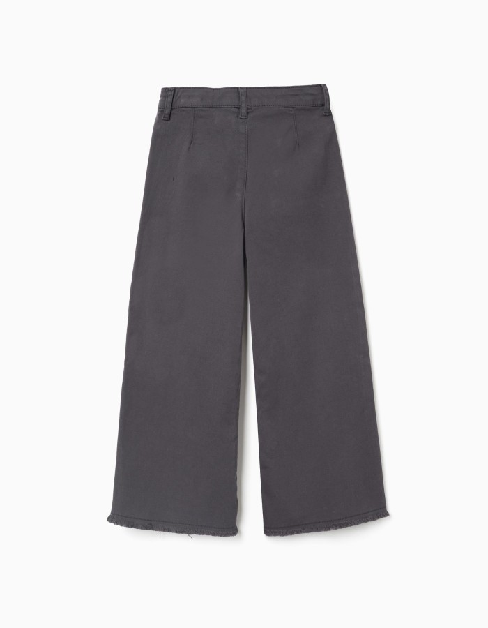 Wide leg twill trousers with patch pockets B&S for girls, grey