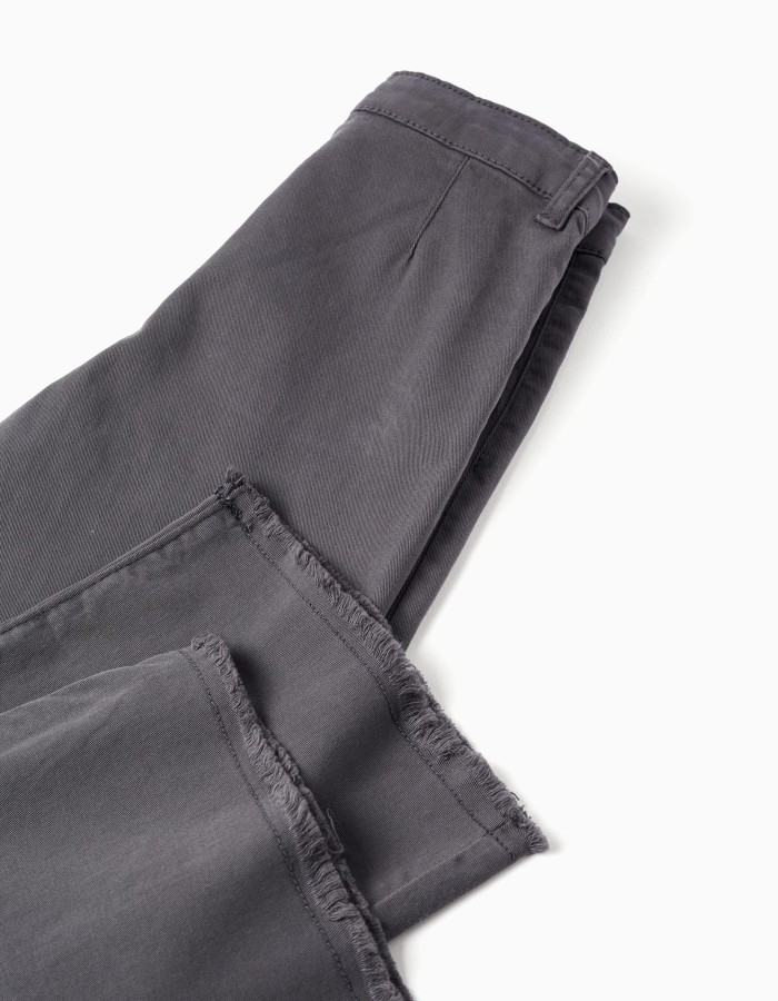 Wide leg twill trousers with patch pockets B&S for girls, grey