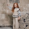 Wide leg knitted trousers B&S for girls, light beige