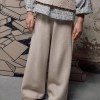 Wide leg knitted trousers B&S for girls, light beige