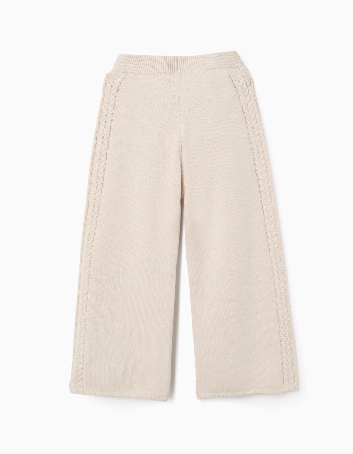 Wide leg knitted trousers B&S for girls, light beige