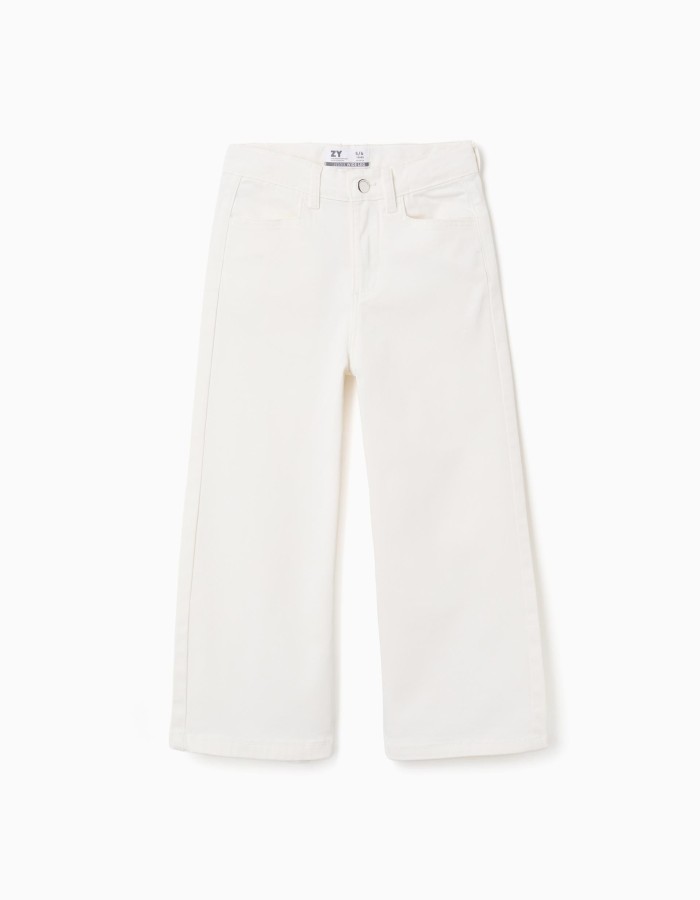 Wide leg twill trousers for girls, white