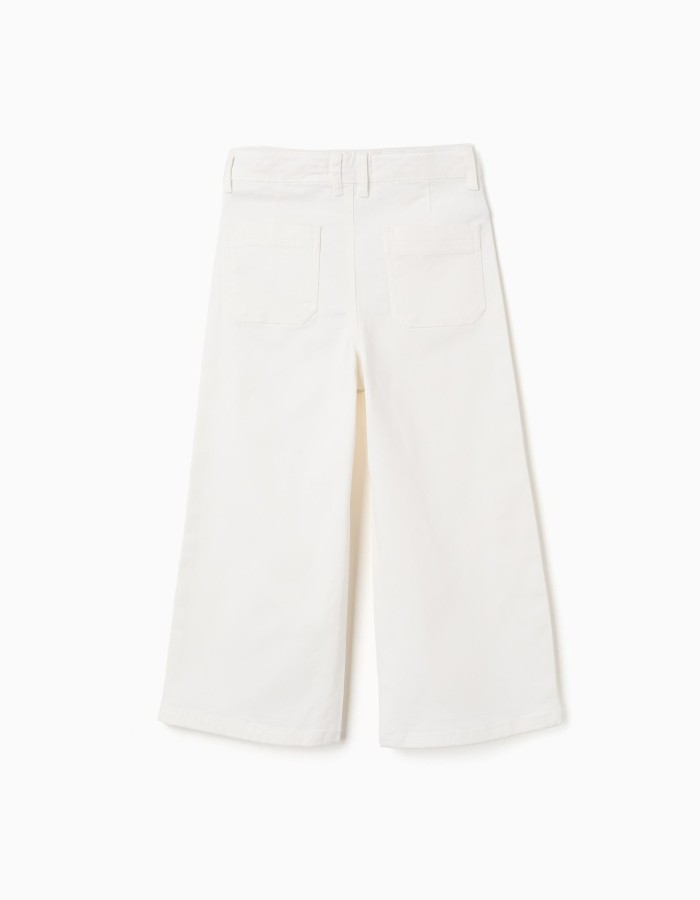 Wide leg twill trousers for girls, white
