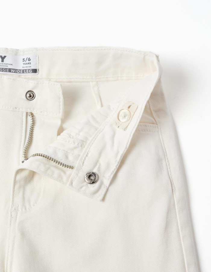 Wide leg twill trousers for girls, white