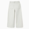 Wide leg cotton trousers with stripes for girls, light green/white
