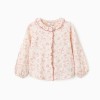 Long sleeve floral blouse with ruffles for girls, light beige/pink