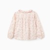 Long sleeve floral blouse with ruffles for girls, light beige/pink
