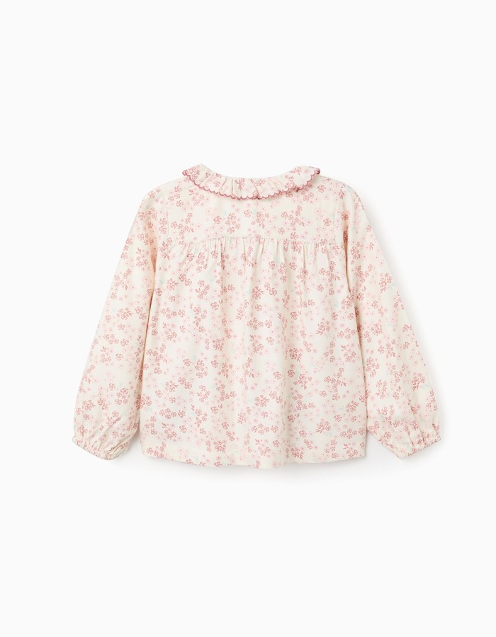 Long sleeve floral blouse with ruffles for girls, light beige/pink
