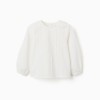 Long sleeve poplin blouse with front pleats for girls, white