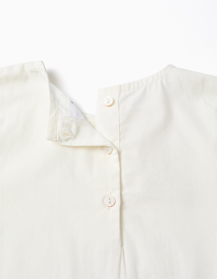 Long sleeve poplin blouse with front pleats for girls, white