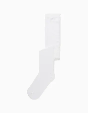 Plain knitted tights with anti-pilling for girls, white