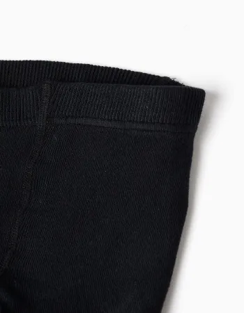 Anti-pilling ribbed knitted tights for girls, black
