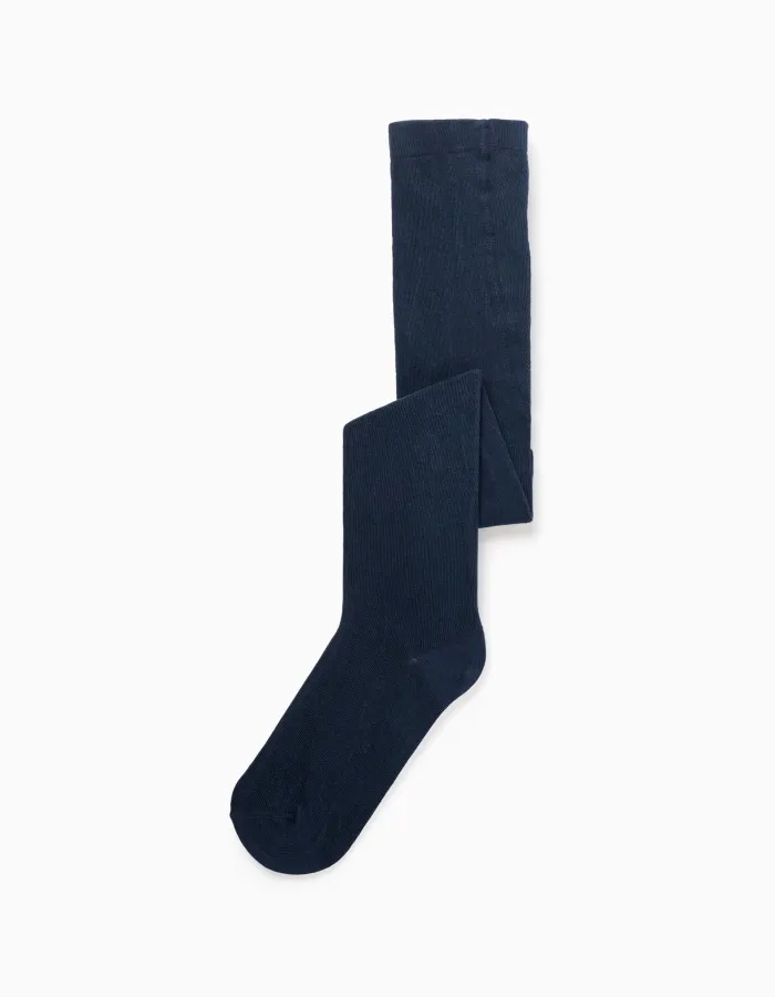 Plain knitted tights with anti-pilling for girls, dark blue