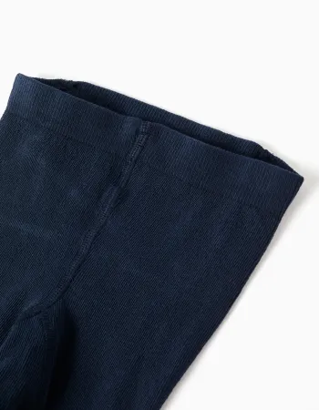 Plain knitted tights with anti-pilling for girls, dark blue