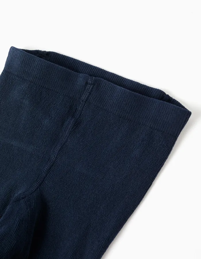 Plain knitted tights with anti-pilling for girls, dark blue