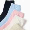 Pack of 5 pairs of plain socks for girls, pink/white/beige/blue