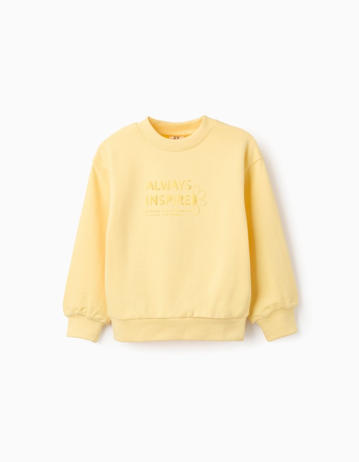 Cotton sweatshirt with Always Inspired print for girls, yellow