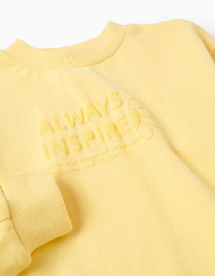 Cotton sweatshirt with Always Inspired print for girls, yellow