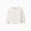 Cotton sweatshirt with floral motif and ruffled collar for girls, white