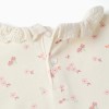 Cotton sweatshirt with floral motif and ruffled collar for girls, white