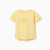Cotton T-shirt with embossed front print for girls, yellow