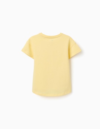 Cotton T-shirt with embossed front print for girls, yellow
