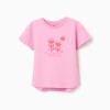 Cotton T-shirt with embossed floral print for girls, pink