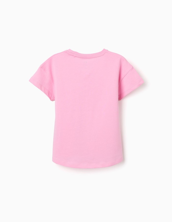 Cotton T-shirt with embossed floral print for girls, pink